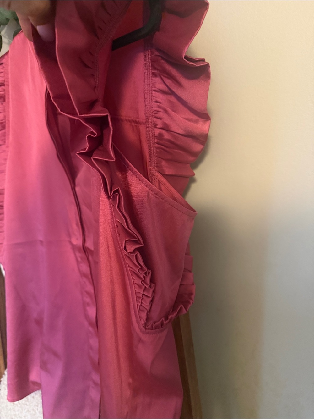 Express Fuchsia Ruffle Sleeve Button-Front Blouse - Picture 3 of 3